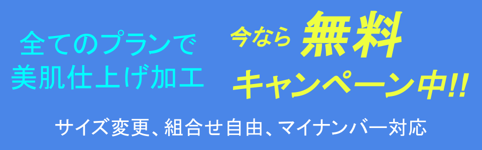 全てのプランで美肌仕上げ加工 今なら無料キャンペーン中!! サイズ変更、組合せ自由、マイナンバー対応